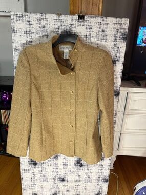 Jones Wear Camel Windowpane Wool-Blend Stand-Collar Button Jacket